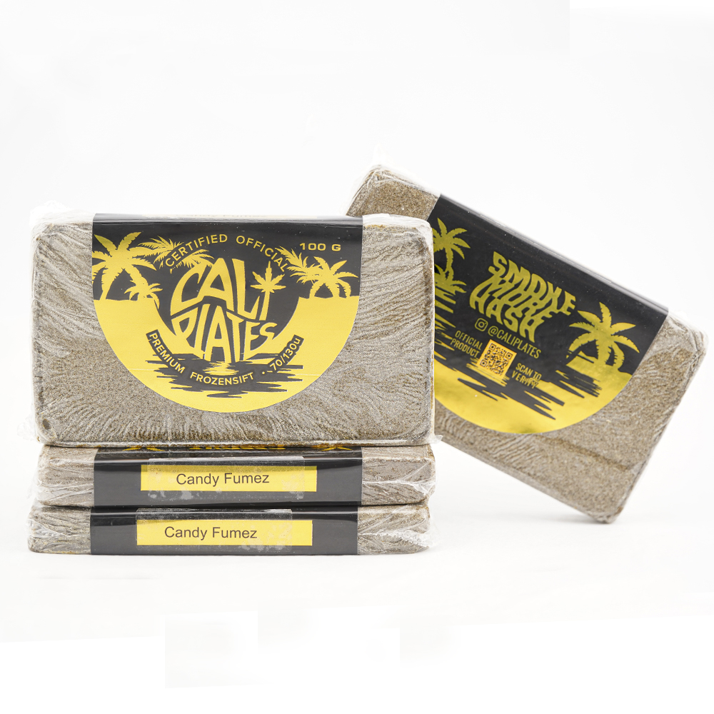 buy-weed-online-dispensary-frozen-sift-hash-candy-fumez Cali Plates - Premium (Frozen Sift) Hash - Candy Fumez 100g Brick - Image 1