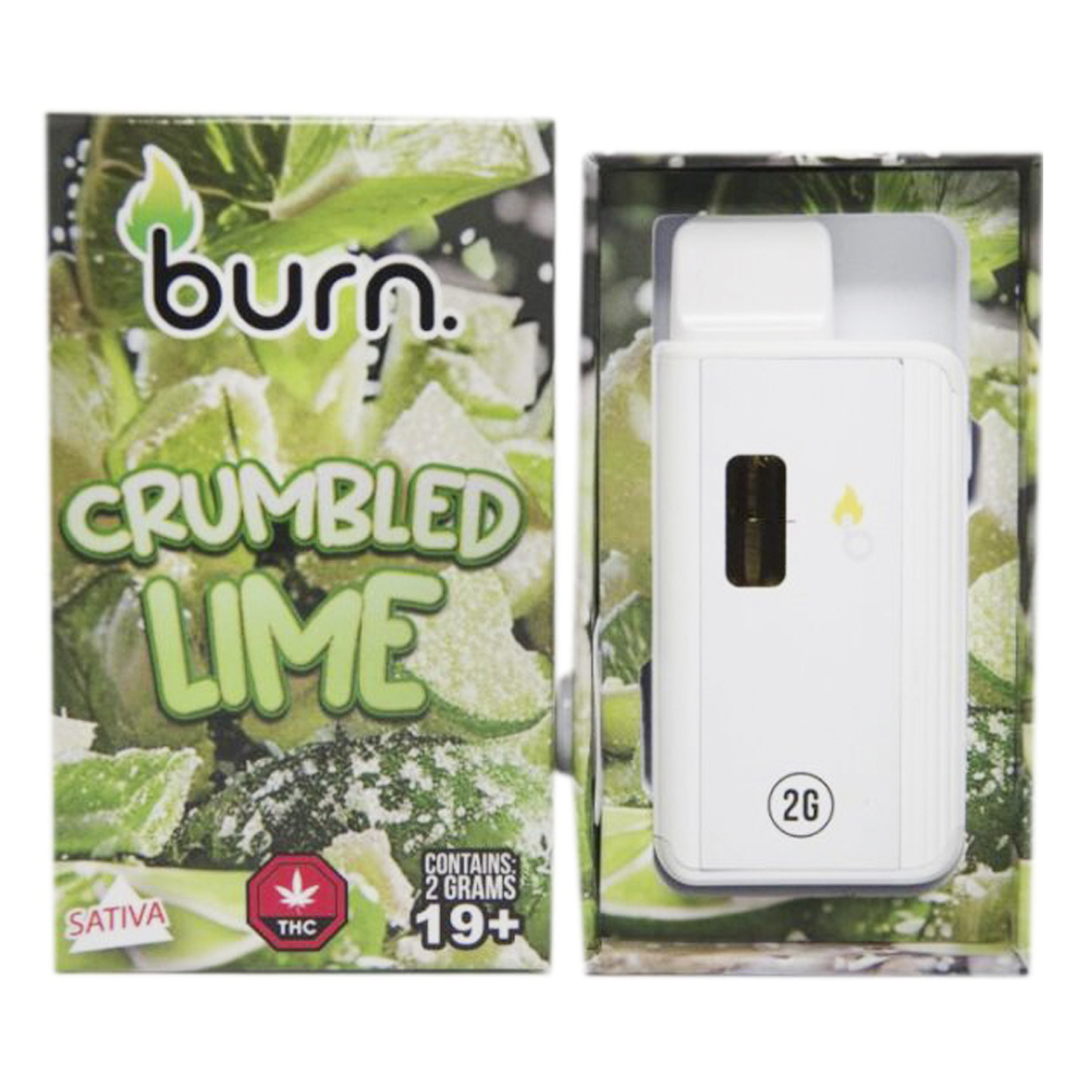 buy-weed-online-dispensary-burn-2g-disposable-crumbled-lime Burn – Crumbled Lime - Sativa - THC Disposable Pen (2 Grams) - Image 1